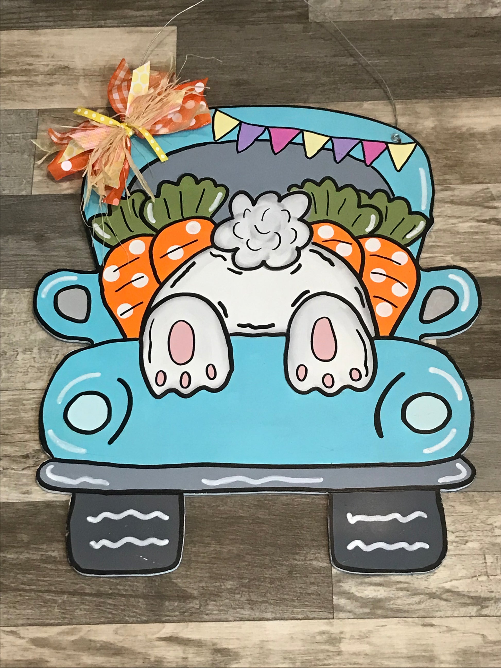 Vintage Truck with Easter Bunny - Doorhangerjunction